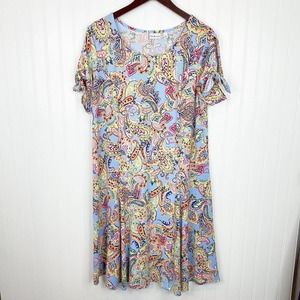 Kim Rogers Pastel Paisley Cold Shoulder Dress Large